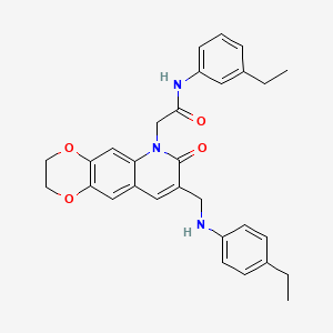 molecular formula C30H31N3O4 B2454474 N-(3-ethylphenyl)-2-(8-(((4-ethylphenyl)amino)methyl)-7-oxo-2,3-dihydro-[1,4]dioxino[2,3-g]quinolin-6(7H)-yl)acetamide CAS No. 932359-37-0