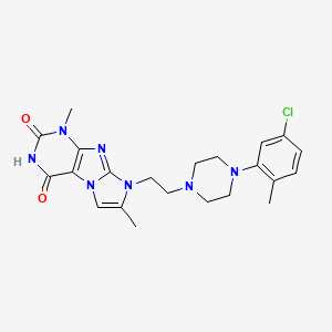 molecular formula C22H26ClN7O2 B2454478 8-{2-[4-(5-Chloro-2-methylphenyl)piperazinyl]ethyl}-1,7-dimethyl-1,3,5-trihydr o-4-imidazolino[1,2-h]purine-2,4-dione CAS No. 938916-78-0