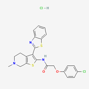 molecular formula C23H21Cl2N3O2S2 B2454486 N-(3-(benzo[d]thiazol-2-yl)-6-methyl-4,5,6,7-tetrahydrothieno[2,3-c]pyridin-2-yl)-2-(4-chlorophenoxy)acetamide hydrochloride CAS No. 1189950-79-5