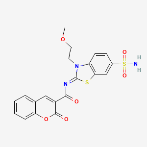molecular formula C20H17N3O6S2 B2454492 (Z)-N-(3-(2-甲氧基乙基)-6-磺酰基苯并[d]噻唑-2(3H)-亚甲基)-2-氧代-2H-色烯-3-甲酰胺 CAS No. 1164484-28-9