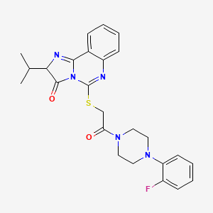 molecular formula C25H26FN5O2S B2454500 5-((2-(4-(2-fluorophenyl)piperazin-1-yl)-2-oxoethyl)thio)-2-isopropylimidazo[1,2-c]quinazolin-3(2H)-one CAS No. 1053075-53-8