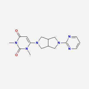 molecular formula C16H20N6O2 B2454513 1,3-Dimethyl-6-(5-pyrimidin-2-yl-1,3,3a,4,6,6a-hexahydropyrrolo[3,4-c]pyrrol-2-yl)pyrimidine-2,4-dione CAS No. 2415620-96-9