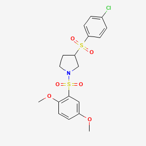 molecular formula C18H20ClNO6S2 B2454520 3-((4-Chlorophenyl)sulfonyl)-1-((2,5-dimethoxyphenyl)sulfonyl)pyrrolidine CAS No. 1448030-90-7
