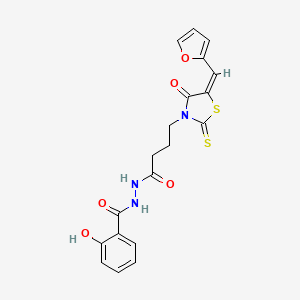 molecular formula C19H17N3O5S2 B2454526 (E)-N'-(4-(5-(furan-2-ylmethylene)-4-oxo-2-thioxothiazolidin-3-yl)butanoyl)-2-hydroxybenzohydrazide CAS No. 682764-40-5