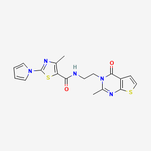 molecular formula C18H17N5O2S2 B2454532 4-甲基-N-(2-(2-甲基-4-氧代噻吩并[2,3-d]嘧啶-3(4H)-基)乙基)-2-(1H-吡咯-1-基)噻唑-5-甲酰胺 CAS No. 1904409-10-4