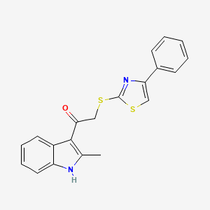 molecular formula C20H16N2OS2 B2454546 1-(2-methyl-1H-indol-3-yl)-2-((4-phenylthiazol-2-yl)thio)ethanone CAS No. 727690-04-2