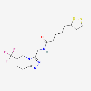 molecular formula C16H23F3N4OS2 B2454551 5-(1,2-二硫杂环丙烷-3-基)-N-((6-(三氟甲基)-5,6,7,8-四氢-[1,2,4]三唑并[4,3-a]吡啶-3-基)甲基)戊酰胺 CAS No. 2034381-14-9