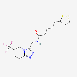 molecular formula C16H23F3N4OS2 B2454551 N-((6-(Trifluormethyl)-5,6,7,8-tetrahydro-[1,2,4]triazolo[4,3-a]pyridin-3-yl)methyl)-5-(1,2-dithiolan-3-yl)pentanamid CAS No. 2034381-14-9