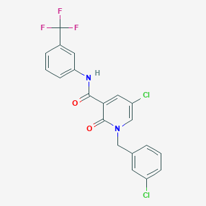 molecular formula C20H13Cl2F3N2O2 B2454566 5-chloro-1-[(3-chlorophenyl)methyl]-2-oxo-N-[3-(trifluoromethyl)phenyl]pyridine-3-carboxamide CAS No. 338977-64-3