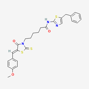 molecular formula C27H27N3O3S3 B2454571 N-(5-benzyl-1,3-thiazol-2-yl)-6-[(5Z)-5-[(4-methoxyphenyl)methylidene]-4-oxo-2-sulfanylidene-1,3-thiazolidin-3-yl]hexanamide CAS No. 300819-29-8