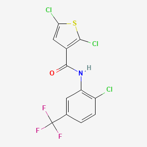 molecular formula C12H5Cl3F3NOS B2454578 2,5-dichloro-N-(2-chloro-5-(trifluoromethyl)phenyl)thiophene-3-carboxamide CAS No. 393838-55-6
