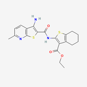 molecular formula C20H21N3O3S2 B2454591 Ethyl 2-(3-amino-6-methylthieno[2,3-b]pyridine-2-carboxamido)-4,5,6,7-tetrahydrobenzo[b]thiophene-3-carboxylate CAS No. 923122-41-2