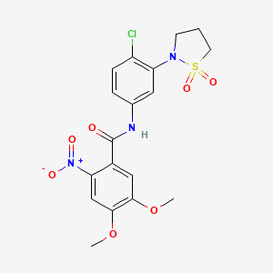 molecular formula C18H18ClN3O7S B2454600 N-(4-chloro-3-(1,1-dioxidoisothiazolidin-2-yl)phenyl)-4,5-dimethoxy-2-nitrobenzamide CAS No. 941944-52-1