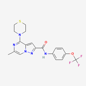 molecular formula C19H18F3N5O2S B2454617 6-methyl-4-(1,4-thiazinan-4-yl)-N-[4-(trifluoromethoxy)phenyl]pyrazolo[1,5-a]pyrazine-2-carboxamide CAS No. 1775441-51-4