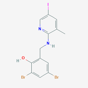 molecular formula C13H11Br2IN2O B2454618 2,4-Dibromo-6-{[(5-iodo-3-methyl-2-pyridinyl)amino]methyl}benzenol CAS No. 672949-84-7