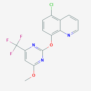 molecular formula C15H9ClF3N3O2 B2454620 5-氯-8-{[4-甲氧基-6-(三氟甲基)-2-嘧啶基]氧基}喹啉 CAS No. 551920-88-8
