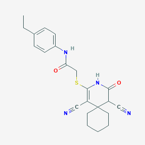 2-((1,5-dicyano-4-oxo-3-azaspiro[5.5]undec-1-en-2-yl)thio)-N-(4-ethylphenyl)acetamide
