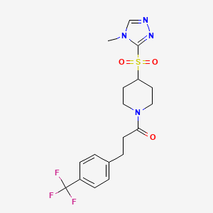 molecular formula C18H21F3N4O3S B2454631 1-(4-((4-methyl-4H-1,2,4-triazol-3-yl)sulfonyl)piperidin-1-yl)-3-(4-(trifluoromethyl)phenyl)propan-1-one CAS No. 1448027-81-3