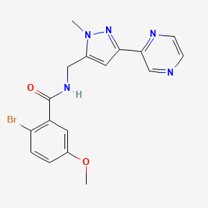molecular formula C17H16BrN5O2 B2454634 2-bromo-5-methoxy-N-((1-methyl-3-(pyrazin-2-yl)-1H-pyrazol-5-yl)methyl)benzamide CAS No. 2034322-78-4