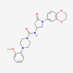 molecular formula C24H28N4O5 B2454646 N-(1-(2,3-dihydrobenzo[b][1,4]dioxin-6-yl)-5-oxopyrrolidin-3-yl)-4-(2-methoxyphenyl)piperazine-1-carboxamide CAS No. 894035-94-0
