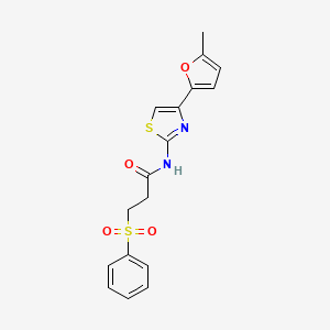 molecular formula C17H16N2O4S2 B2454650 3-(benzenesulfonyl)-N-[4-(5-methylfuran-2-yl)-1,3-thiazol-2-yl]propanamide CAS No. 868676-39-5