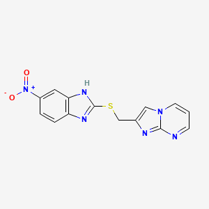 molecular formula C14H10N6O2S B2454651 2-(((5-硝基-1H-苯并[d]咪唑-2-基)硫代)甲基)咪唑并[1,2-a]嘧啶 CAS No. 307337-61-7