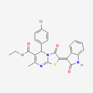 molecular formula C24H18BrN3O4S B2454659 (Z)-ethyl 5-(4-bromophenyl)-7-methyl-3-oxo-2-(2-oxoindolin-3-ylidene)-3,5-dihydro-2H-thiazolo[3,2-a]pyrimidine-6-carboxylate CAS No. 627038-58-8