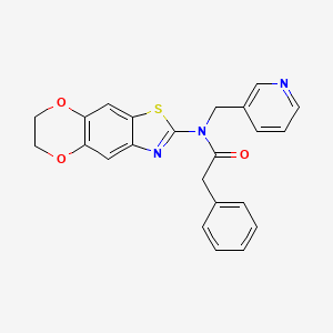 molecular formula C23H19N3O3S B2454671 N-(6,7-dihydro-[1,4]dioxino[2',3':4,5]benzo[1,2-d]thiazol-2-yl)-2-phenyl-N-(pyridin-3-ylmethyl)acetamide CAS No. 895026-82-1