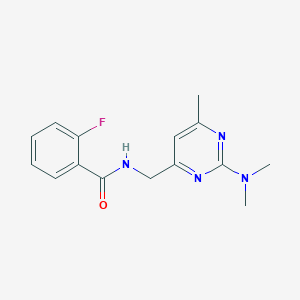 molecular formula C15H17FN4O B2454683 N-((2-(dimethylamino)-6-methylpyrimidin-4-yl)methyl)-2-fluorobenzamide CAS No. 1797224-50-0