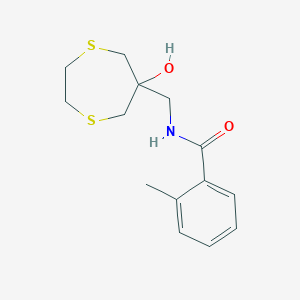 molecular formula C14H19NO2S2 B2454684 N-[(6-Hydroxy-1,4-dithiepan-6-yl)methyl]-2-methylbenzamide CAS No. 2415531-11-0