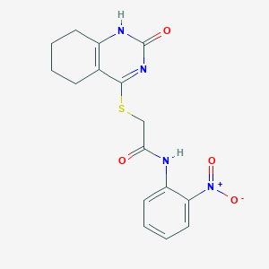 molecular formula C16H16N4O4S B2454686 N-(2-nitrophenyl)-2-[(2-oxo-5,6,7,8-tetrahydro-1H-quinazolin-4-yl)sulfanyl]acetamide CAS No. 932961-25-6