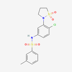 molecular formula C16H17ClN2O4S2 B2454689 N-(4-chloro-3-(1,1-dioxidoisothiazolidin-2-yl)phenyl)-3-methylbenzenesulfonamide CAS No. 946338-38-1
