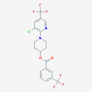 molecular formula C19H15ClF6N2O2 B2454698 1-[3-Chloro-5-(trifluoromethyl)-2-pyridinyl]-4-piperidinyl 3-(trifluoromethyl)benzenecarboxylate CAS No. 321430-26-6