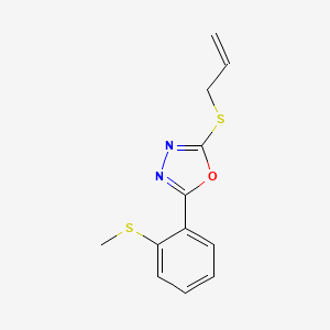 molecular formula C12H12N2OS2 B2454722 2-(Allylsulfanyl)-5-[2-(methylsulfanyl)phenyl]-1,3,4-oxadiazole CAS No. 338968-08-4