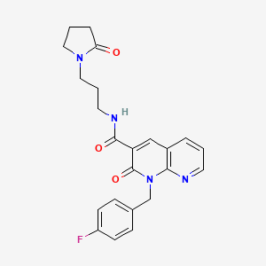 molecular formula C23H23FN4O3 B2454736 1-(4-fluorobenzyl)-2-oxo-N-(3-(2-oxopyrrolidin-1-yl)propyl)-1,2-dihydro-1,8-naphthyridine-3-carboxamide CAS No. 946331-38-0