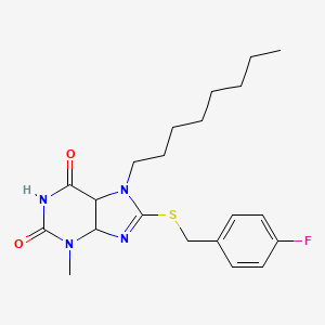 molecular formula C21H27FN4O2S B2454748 8-{[(4-fluorophenyl)methyl]sulfanyl}-3-methyl-7-octyl-2,3,6,7-tetrahydro-1H-purine-2,6-dione CAS No. 378205-55-1