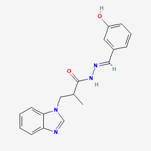 molecular formula C18H18N4O2 B2454757 (E)-3-(1H-benzo[d]imidazol-1-yl)-N'-(3-hydroxybenzylidene)-2-methylpropanehydrazide CAS No. 374630-49-6