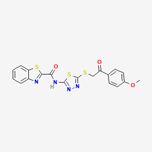 molecular formula C19H14N4O3S3 B2454773 N-(5-((2-(4-methoxyphenyl)-2-oxoethyl)thio)-1,3,4-thiadiazol-2-yl)benzo[d]thiazole-2-carboxamide CAS No. 1219911-91-7