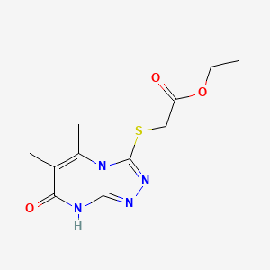 molecular formula C11H14N4O3S B2454789 Ethyl 2-((5,6-dimethyl-7-oxo-7,8-dihydro-[1,2,4]triazolo[4,3-a]pyrimidin-3-yl)thio)acetate CAS No. 891133-42-9