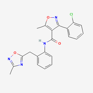molecular formula C21H17ClN4O3 B2454790 3-(2-chlorophenyl)-5-methyl-N-(2-((3-methyl-1,2,4-oxadiazol-5-yl)methyl)phenyl)isoxazole-4-carboxamide CAS No. 1448057-46-2