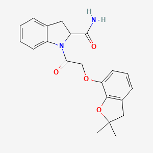 molecular formula C21H22N2O4 B2454800 1-(2-((2,2-Dimethyl-2,3-dihydrobenzofuran-7-yl)oxy)acetyl)indoline-2-carboxamide CAS No. 1103515-55-4