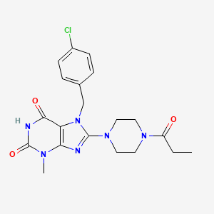7-[(4-chlorophenyl)methyl]-3-methyl-8-(4-propanoylpiperazin-1-yl)-2,3,6,7-tetrahydro-1H-purine-2,6-dione