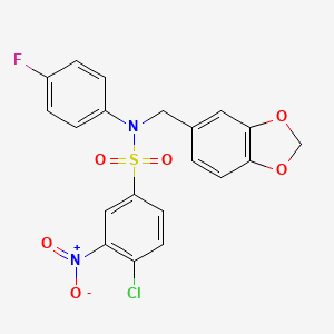 molecular formula C20H14ClFN2O6S B2454811 N-(1,3-benzodioxol-5-ylmethyl)-4-chloro-N-(4-fluorophenyl)-3-nitrobenzenesulfonamide CAS No. 216501-69-8