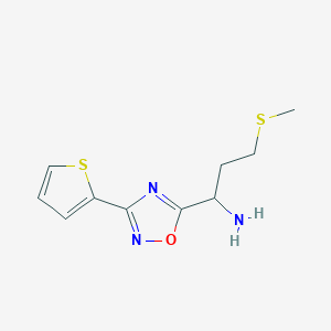 molecular formula C10H13N3OS2 B2454820 3-(Methylsulfanyl)-1-[3-(thiophen-2-yl)-1,2,4-oxadiazol-5-yl]propan-1-amine CAS No. 1040338-69-9