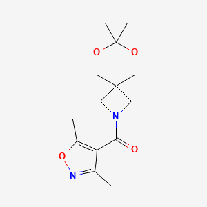 molecular formula C14H20N2O4 B2454825 (7,7-二甲基-6,8-二氧杂-2-氮杂螺[3.5]壬烷-2-基)(3,5-二甲基异恶唑-4-基)甲酮 CAS No. 1396685-33-8