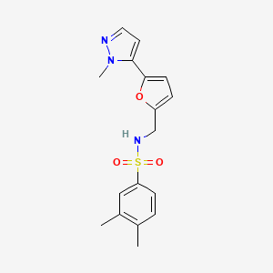 molecular formula C17H19N3O3S B2454840 3,4-Dimethyl-N-[[5-(2-methylpyrazol-3-yl)furan-2-yl]methyl]benzenesulfonamide CAS No. 2415471-66-6