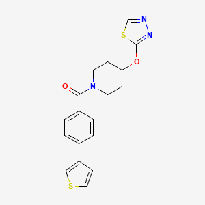 molecular formula C18H17N3O2S2 B2454842 (4-((1,3,4-噻二唑-2-基)氧代)哌啶-1-基)(4-(噻吩-3-基)苯基)甲苯酮 CAS No. 2188279-33-4