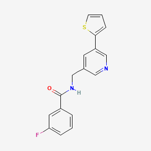 molecular formula C17H13FN2OS B2454846 3-fluoro-N-((5-(thiophen-2-yl)pyridin-3-yl)methyl)benzamide CAS No. 2034596-49-9