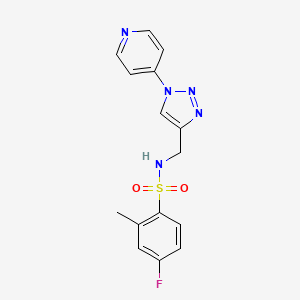 molecular formula C15H14FN5O2S B2454847 4-fluoro-2-methyl-N-((1-(pyridin-4-yl)-1H-1,2,3-triazol-4-yl)methyl)benzenesulfonamide CAS No. 2034304-65-7