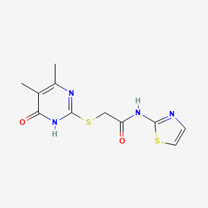 molecular formula C11H12N4O2S2 B2454854 2-((4,5-dimethyl-6-oxo-1,6-dihydropyrimidin-2-yl)thio)-N-(thiazol-2-yl)acetamide CAS No. 899991-06-1